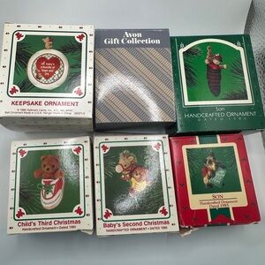 Lot of 6 Hallmark & Avon 1985 1986 Son Baby First Second Christmas Ornaments